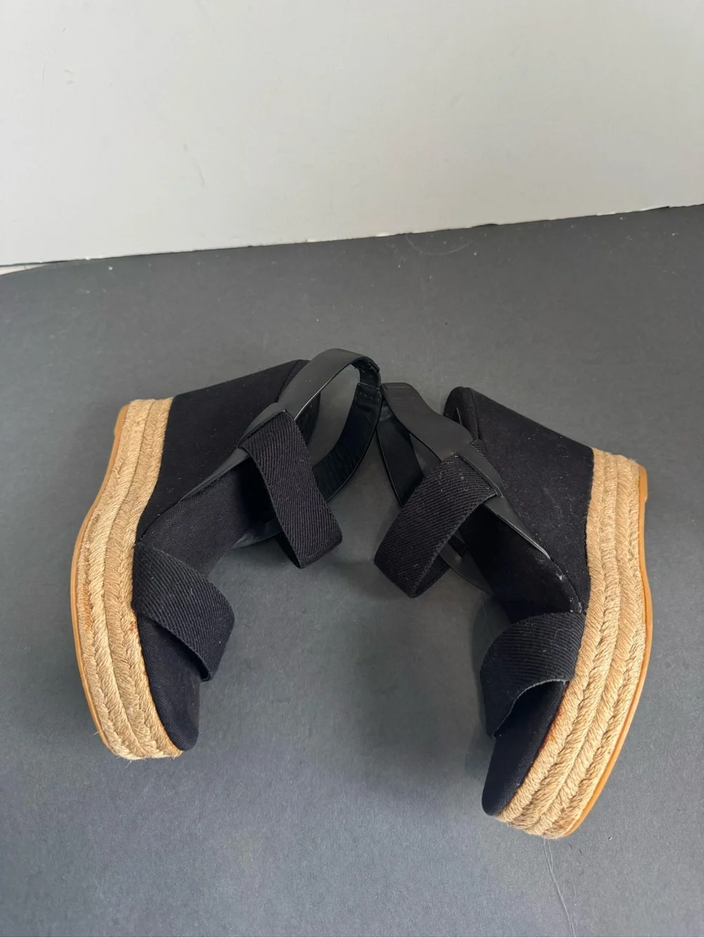 Tory Burch Black Canvas Espadrille Wedge Sandals. Size 6